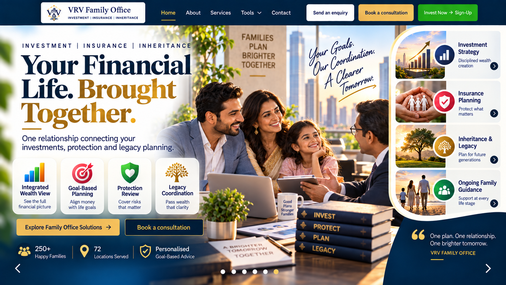 VRV Family Office integrated planning artwork with an Indian family and investment, insurance and inheritance solutions