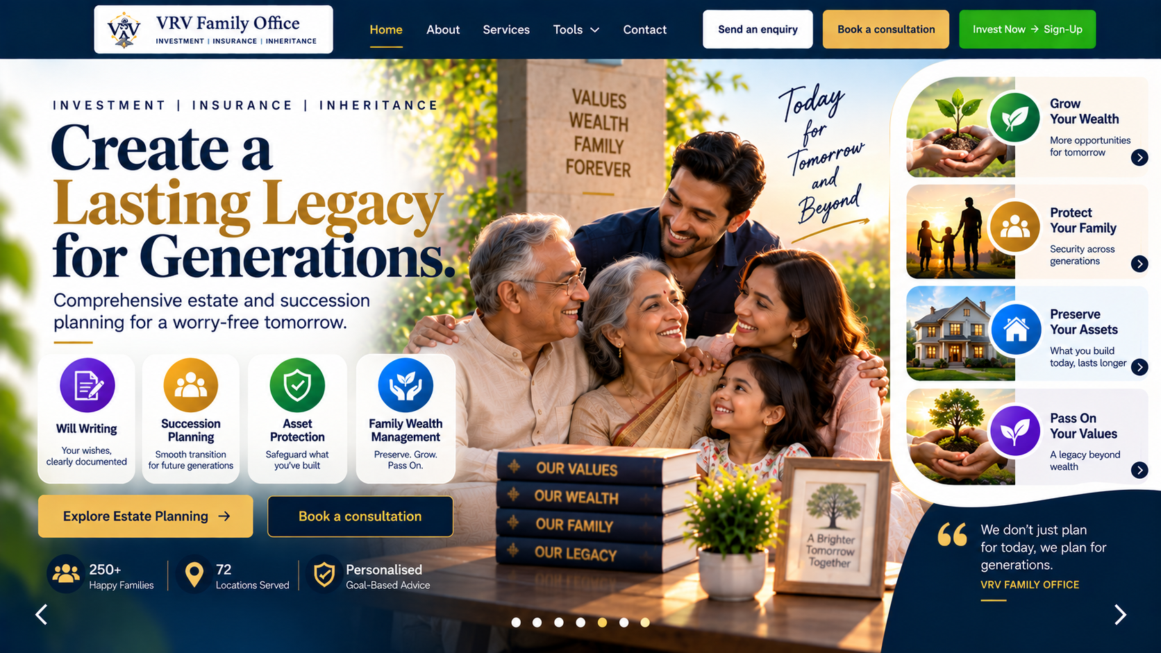 VRV Family Office legacy artwork with a multigenerational Indian family and estate planning solutions