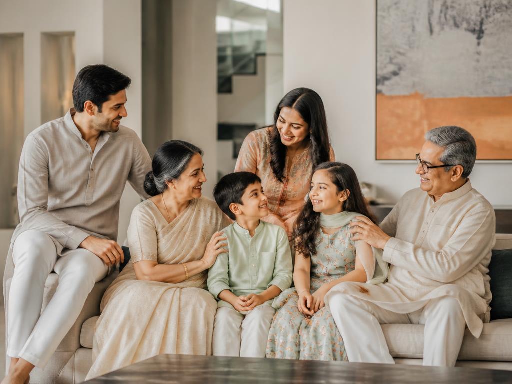 Multi-generational Indian family together at home